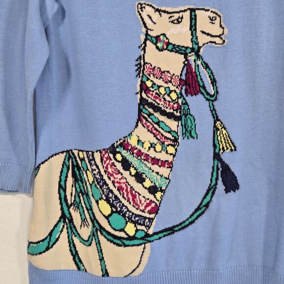 Talbot's Women's Blue Sweater With Camel Graphic. Size Petite Medium. - Picture 7 of 8